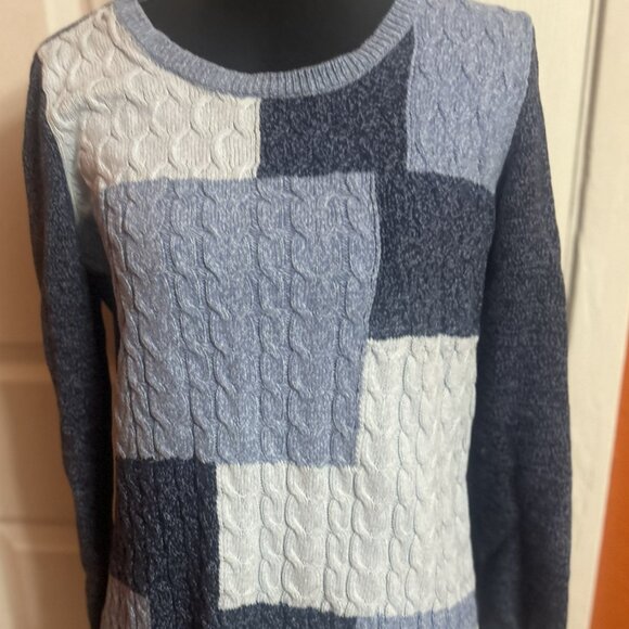Karen Scott Blue Patchwork Cable Knit Sweater - Picture 2 of 5